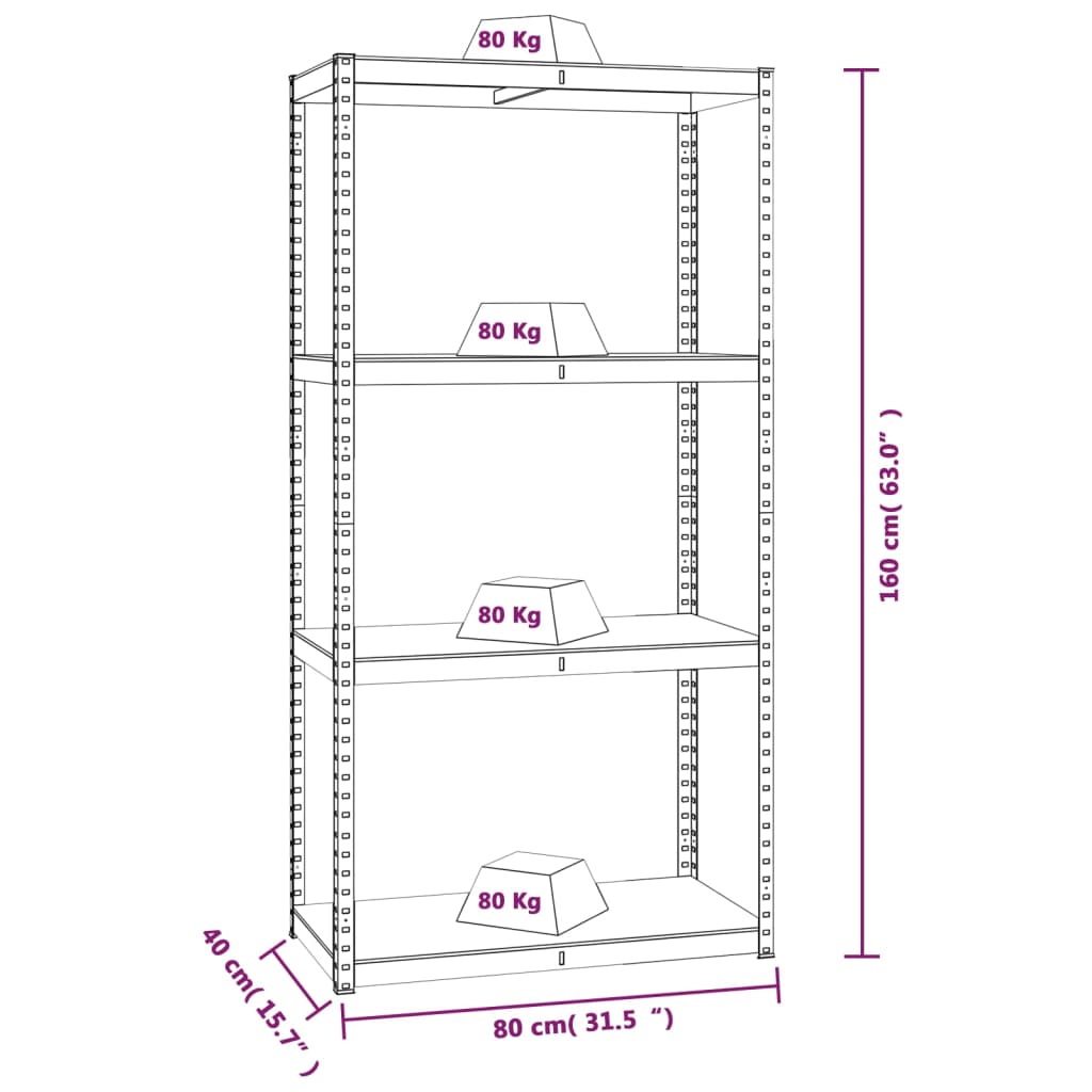 4-Layer Shelves 2 pcs Anthracite Steel&Engineered Wood