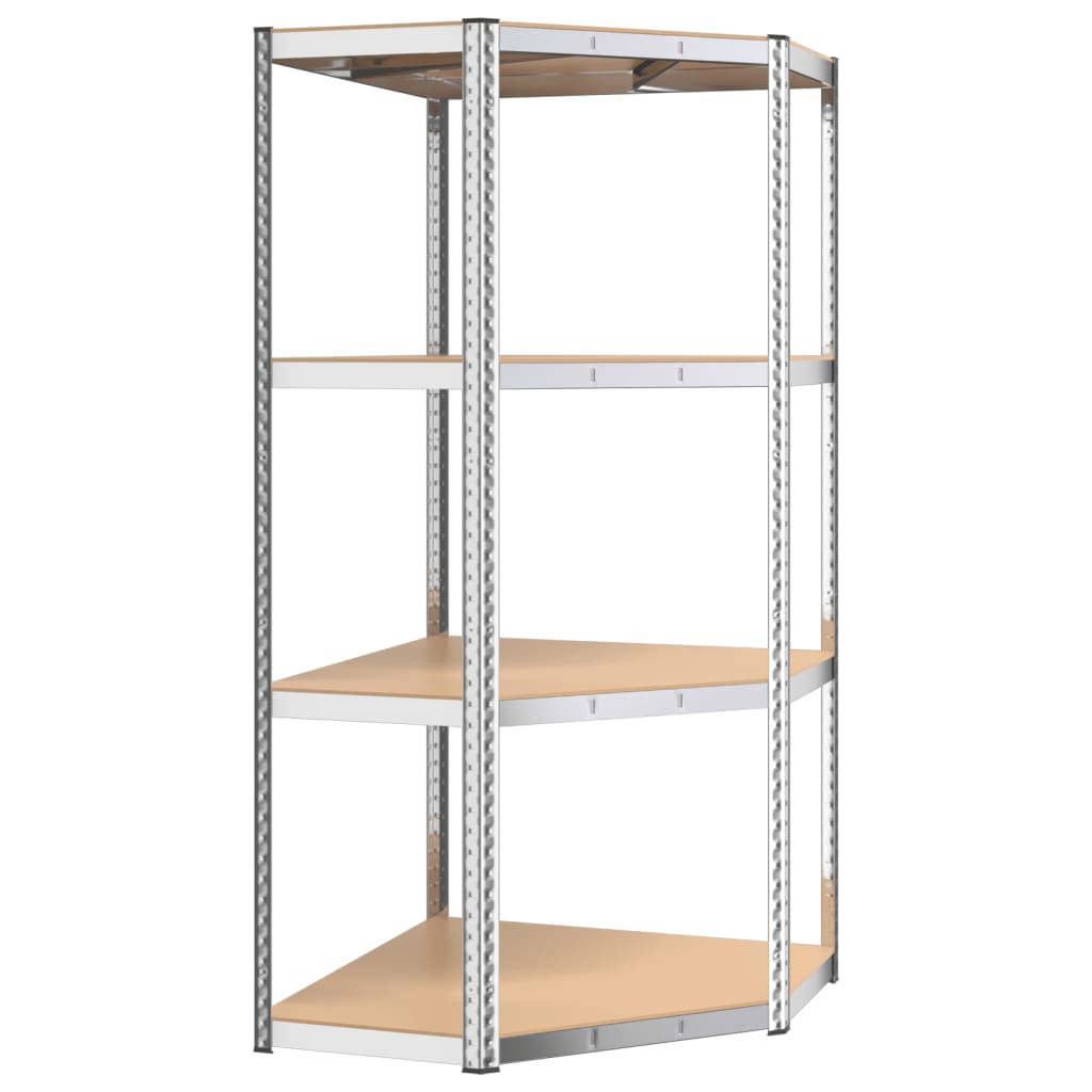 4-Layer Corner Shelf Silver Steel&Engineered Wood