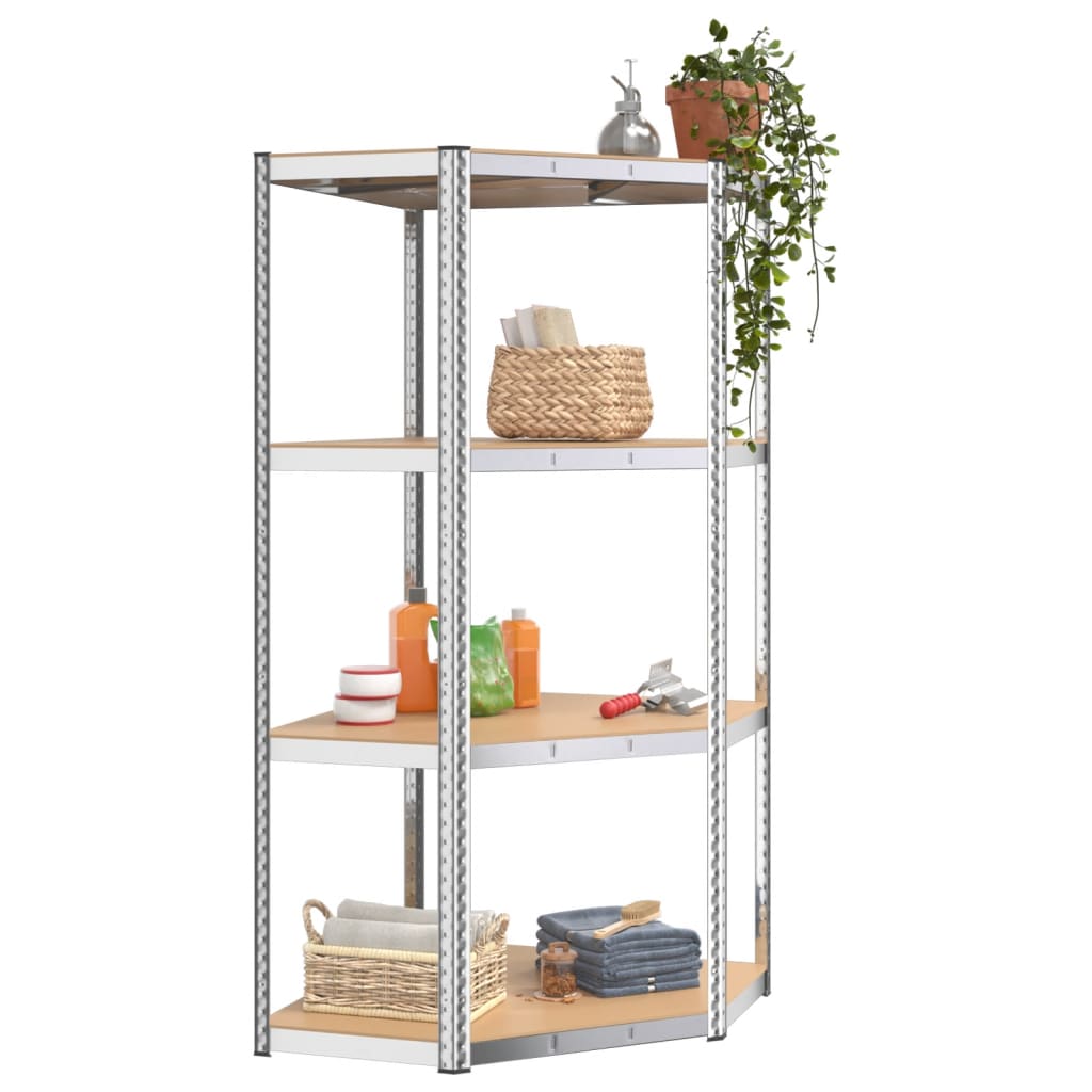 4-Layer Corner Shelf Silver Steel&Engineered Wood