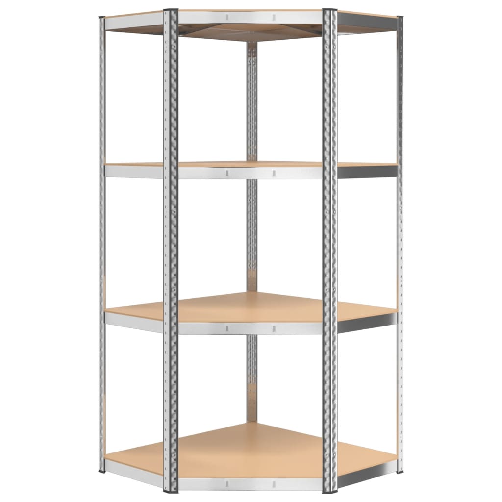 4-Layer Corner Shelf Silver Steel&Engineered Wood