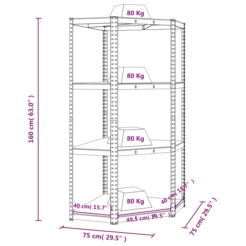 4-Layer Corner Shelf Anthracite Steel&Engineered Wood