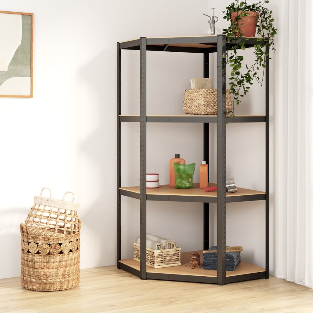 4-Layer Corner Shelf Anthracite Steel&Engineered Wood