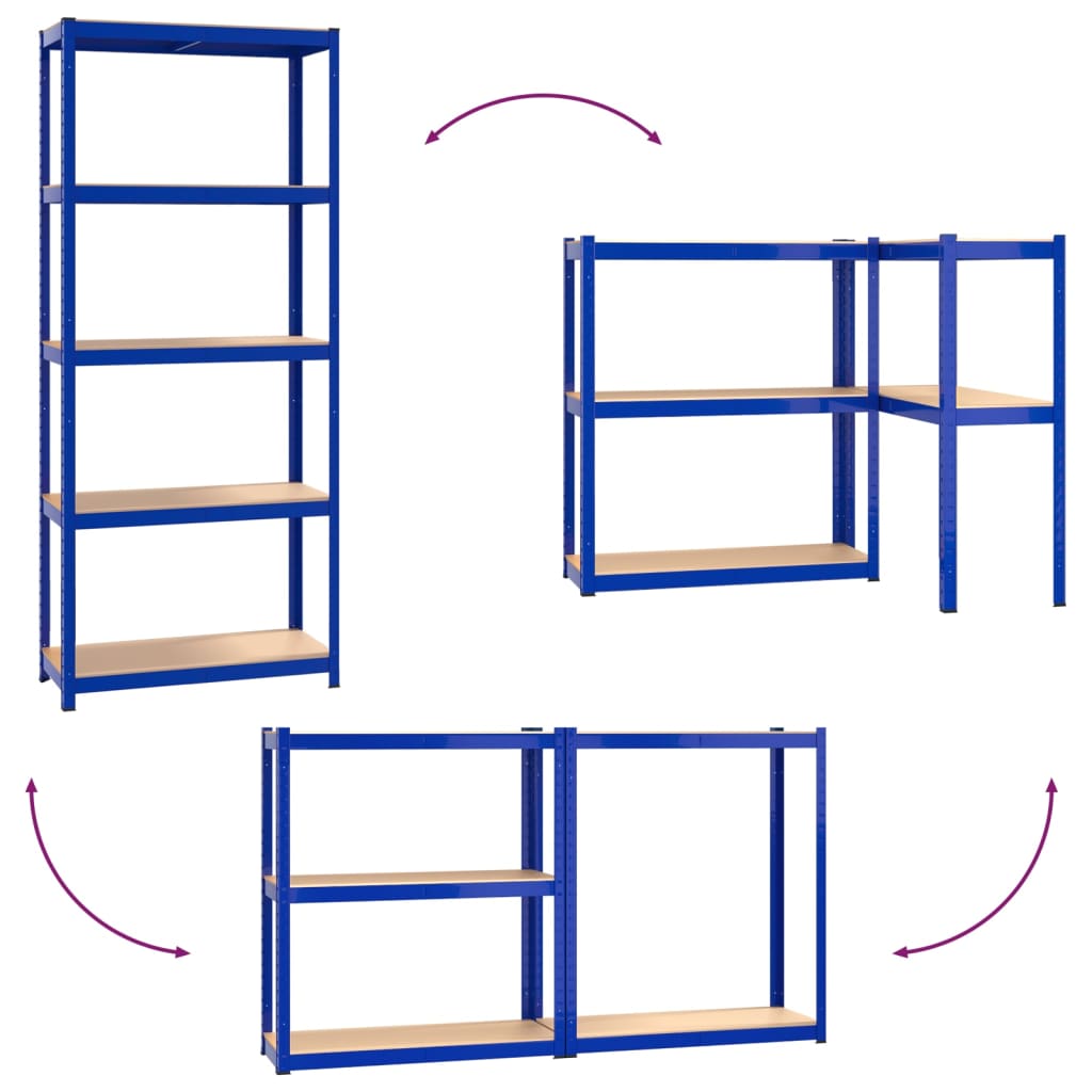 5-Layer Shelves 3 pcs Blue Steel&Engineered Wood