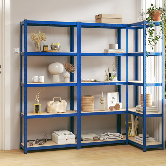 5-Layer Shelves 3 pcs Blue Steel&Engineered Wood