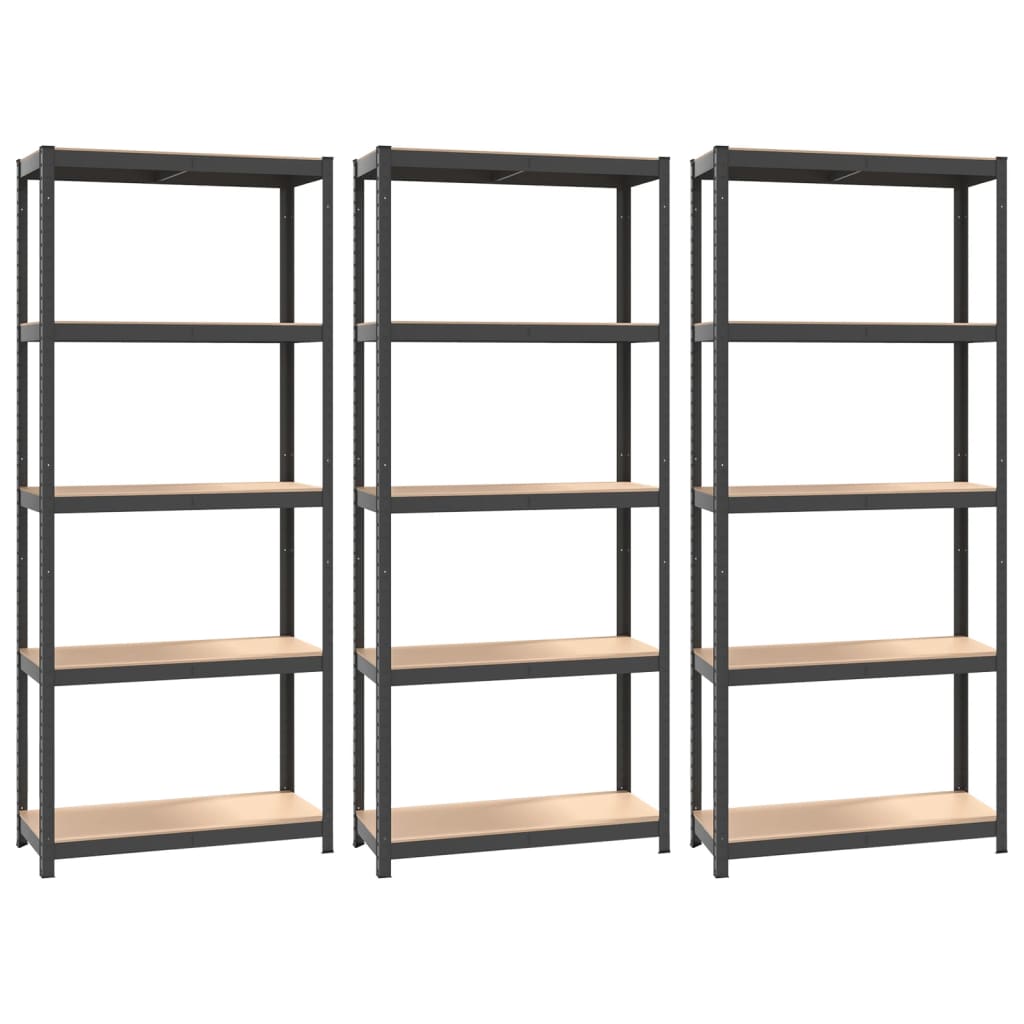 5-Layer Shelves 3 pcs Anthracite Steel&Engineered Wood