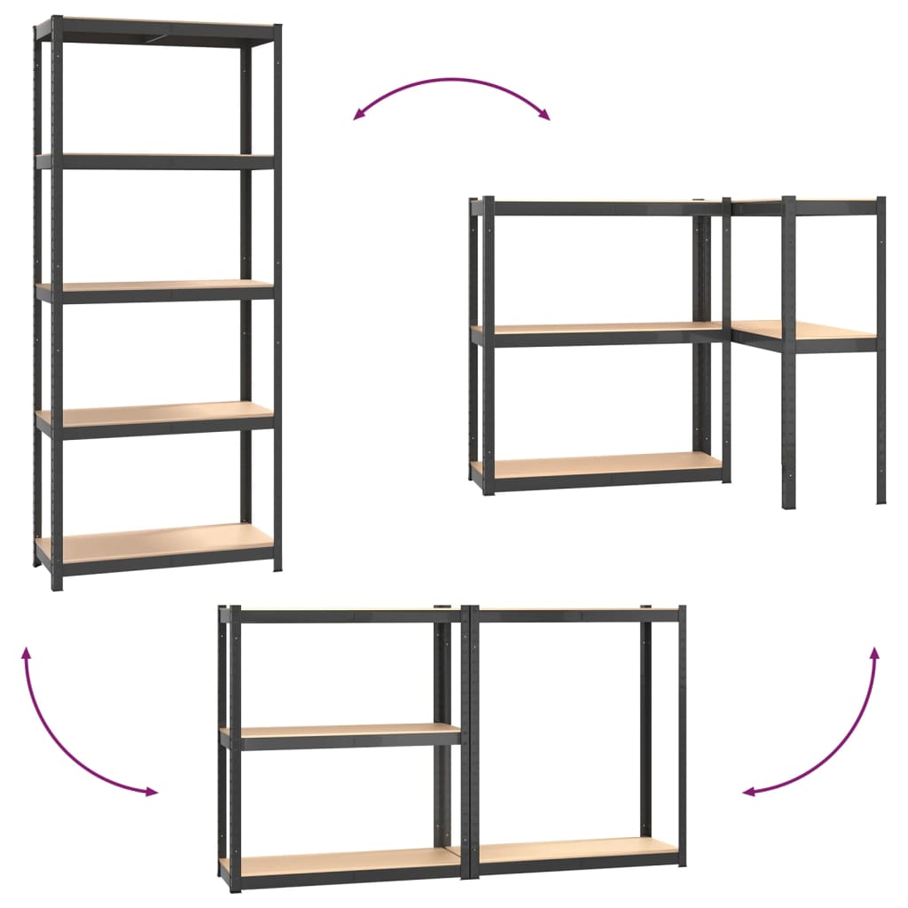 5-Layer Shelves 3 pcs Anthracite Steel&Engineered Wood