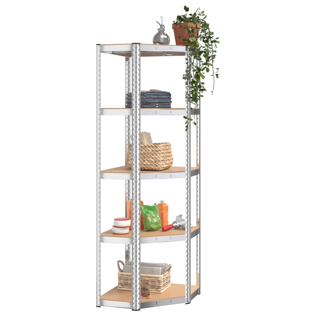 5-Layer Corner Shelf Silver Steel&Engineered Wood