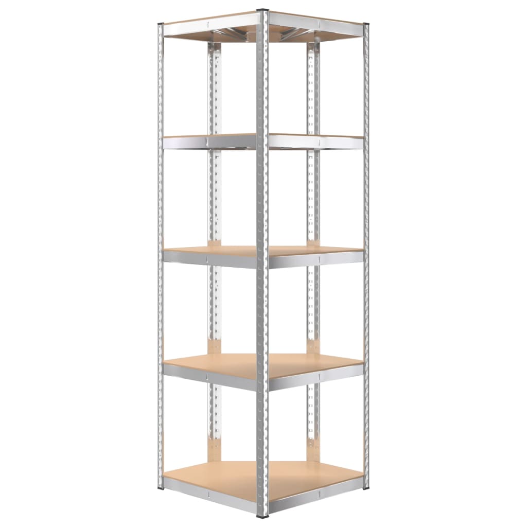 5-Layer Corner Shelf Silver Steel&Engineered Wood