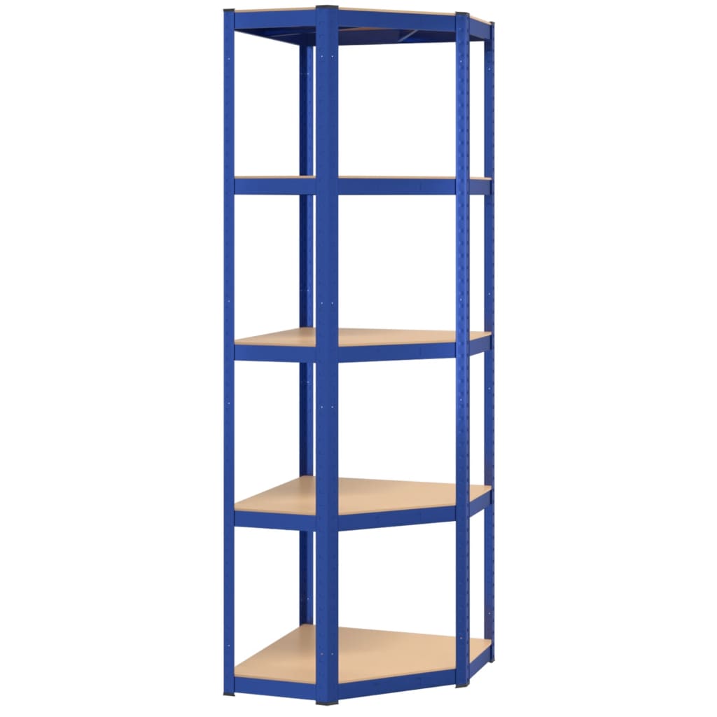 5-Layer Corner Shelf Blue Steel&Engineered Wood