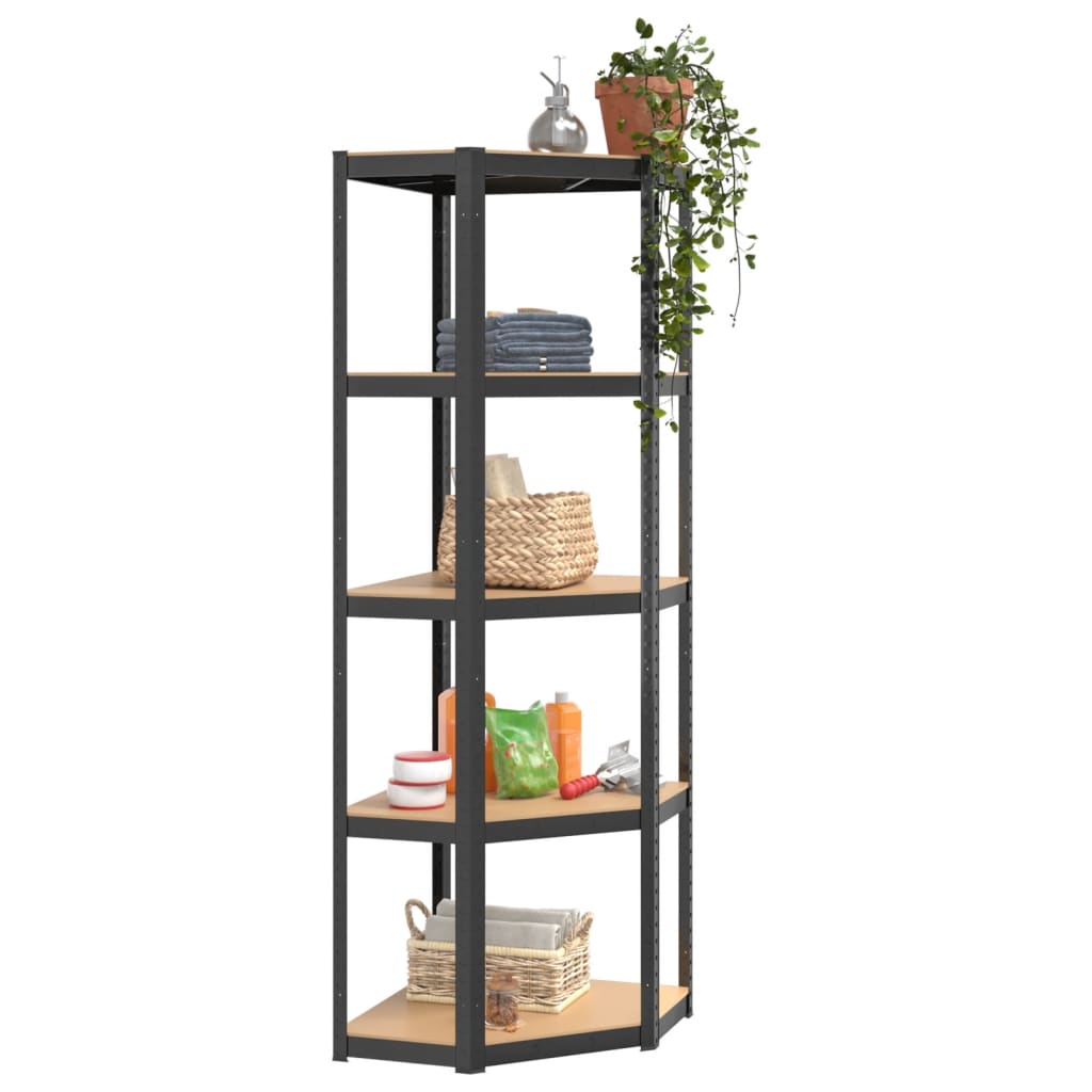 5-Layer Corner Shelf Anthracite Steel&Engineered Wood