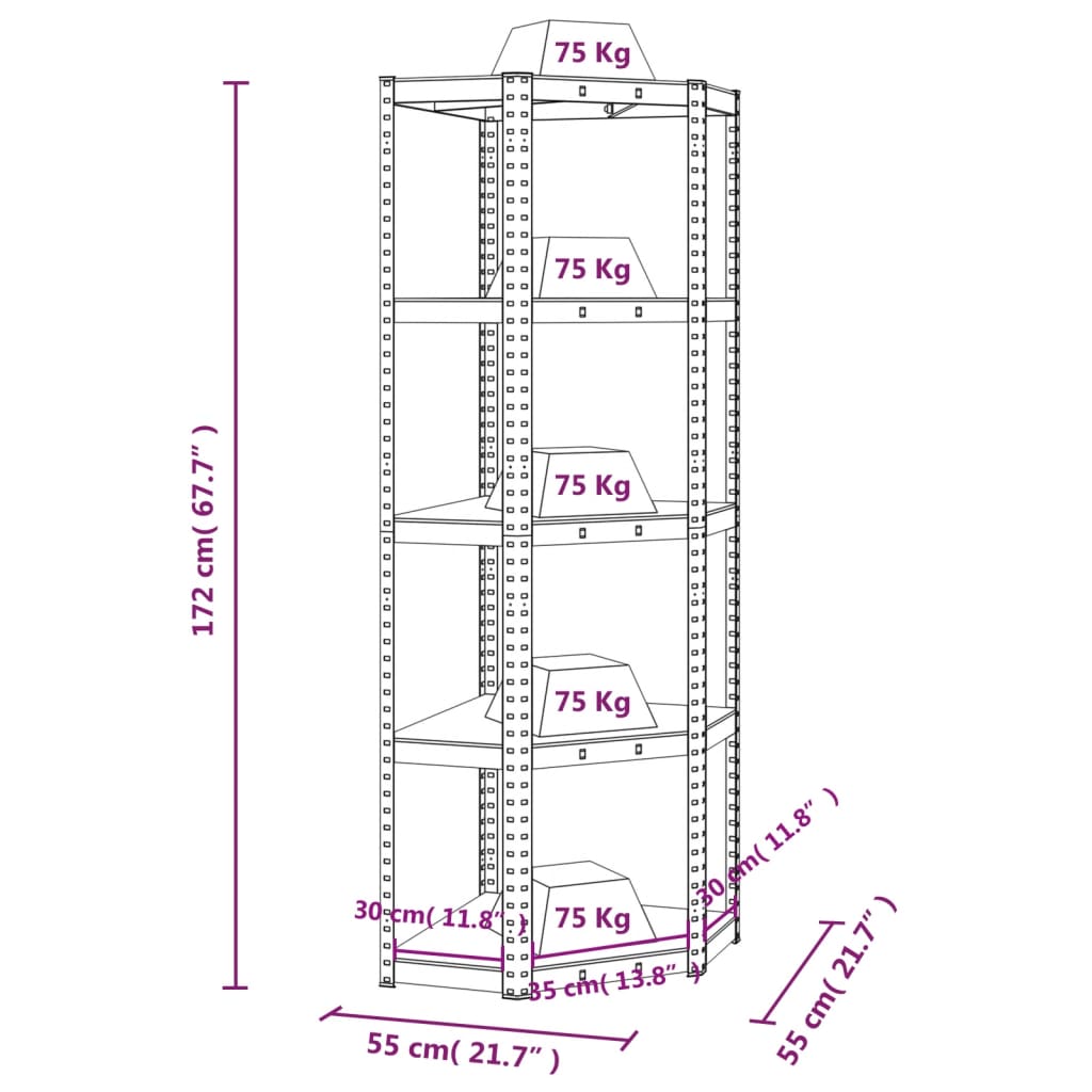 5-Layer Corner Shelf Anthracite Steel&Engineered Wood