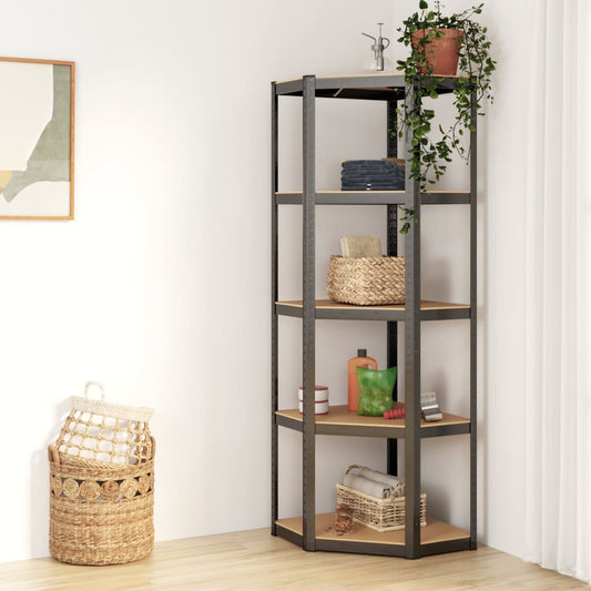 5-Layer Corner Shelf Anthracite Steel&Engineered Wood