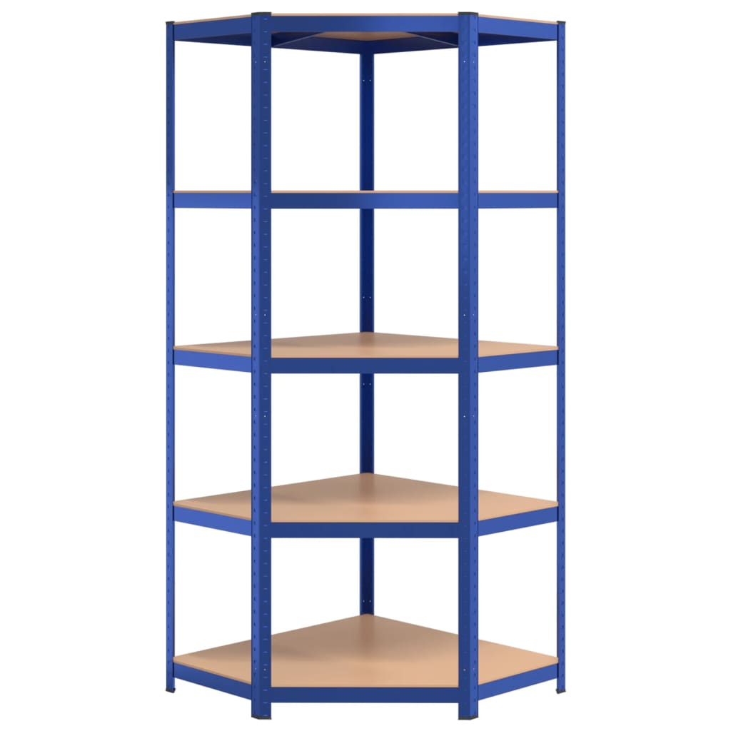 5-Layer Corner Shelf Blue Steel&Engineered Wood