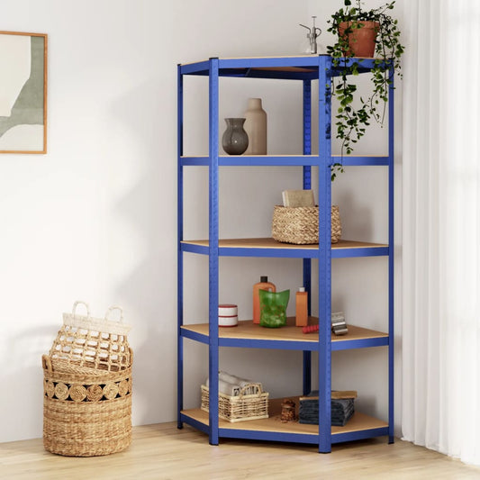 5-Layer Corner Shelf Blue Steel&Engineered Wood