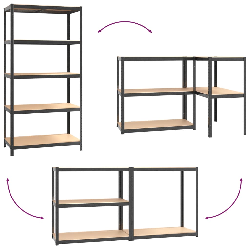 5-Layer Heavy-duty Shelf Grey Steel&Engineered Wood