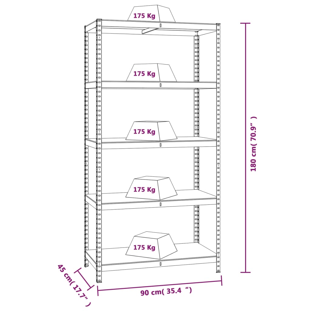 5-Layer Heavy-duty Shelf Grey Steel&Engineered Wood