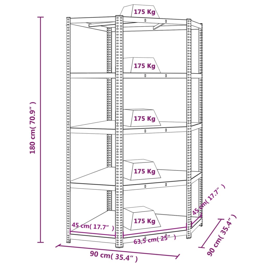 5-Layer Heavy-duty Corner Shelf Silver Steel&Engineered Wood