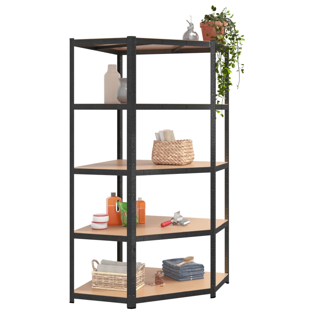 5-Layer Heavy-duty Corner Shelf Grey Steel&Engineered Wood