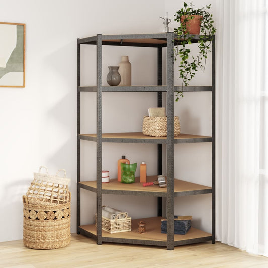 5-Layer Heavy-duty Corner Shelf Grey Steel&Engineered Wood