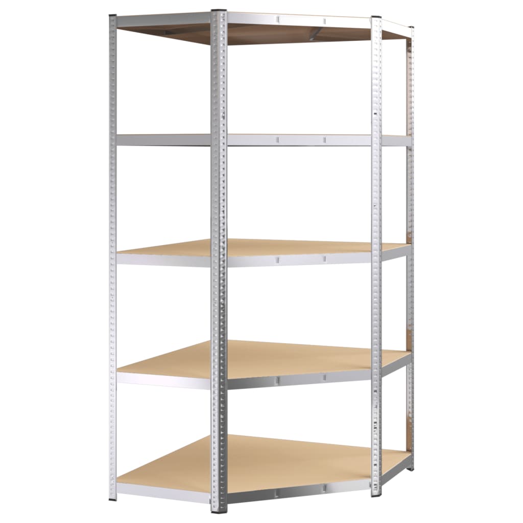 5-Layer Corner Shelf Silver Steel&Engineered Wood