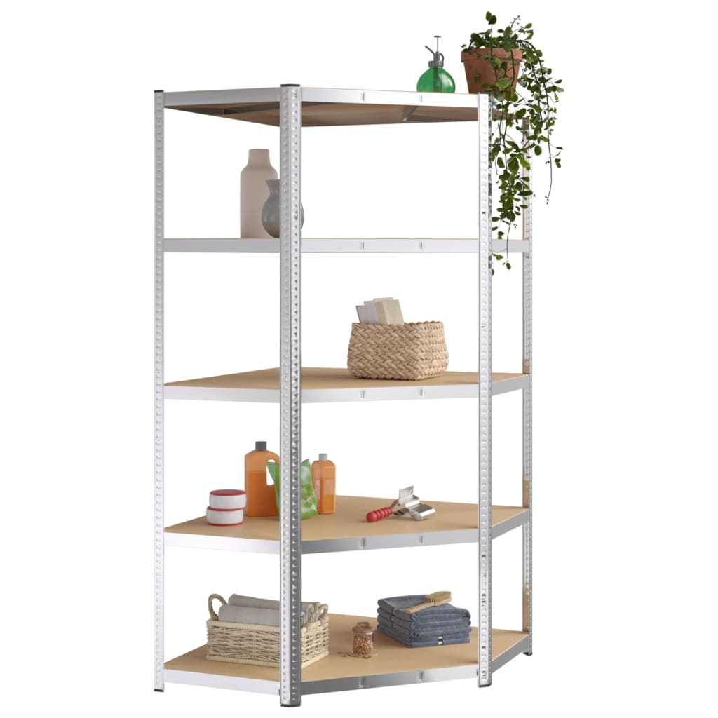 5-Layer Corner Shelf Silver Steel&Engineered Wood