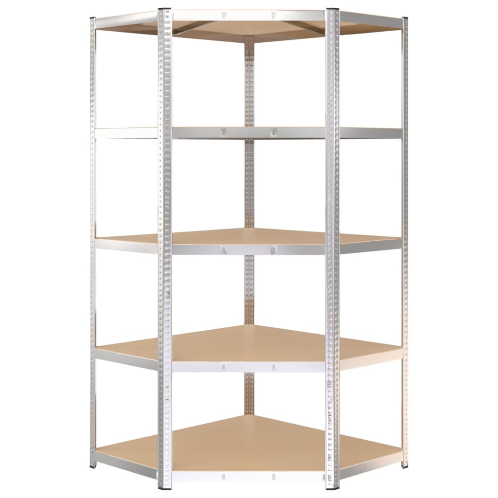 5-Layer Corner Shelf Silver Steel&Engineered Wood