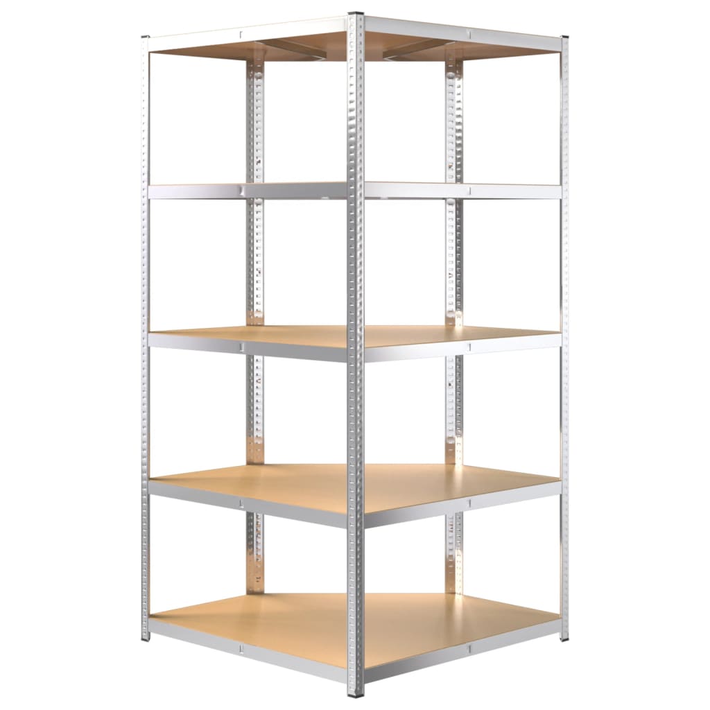 5-Layer Corner Shelf Silver Steel&Engineered Wood