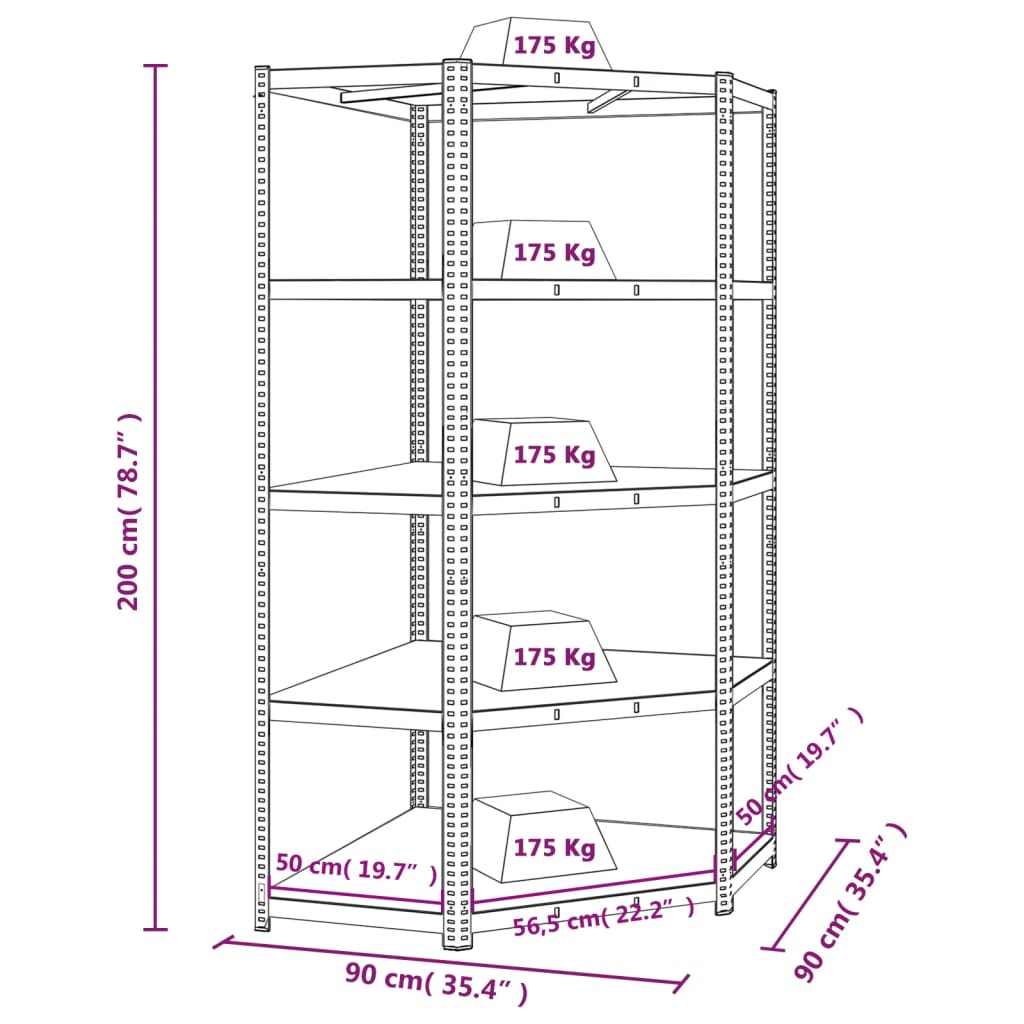 5-Layer Corner Shelf Silver Steel&Engineered Wood