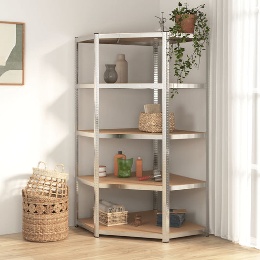 5-Layer Corner Shelf Silver Steel&Engineered Wood