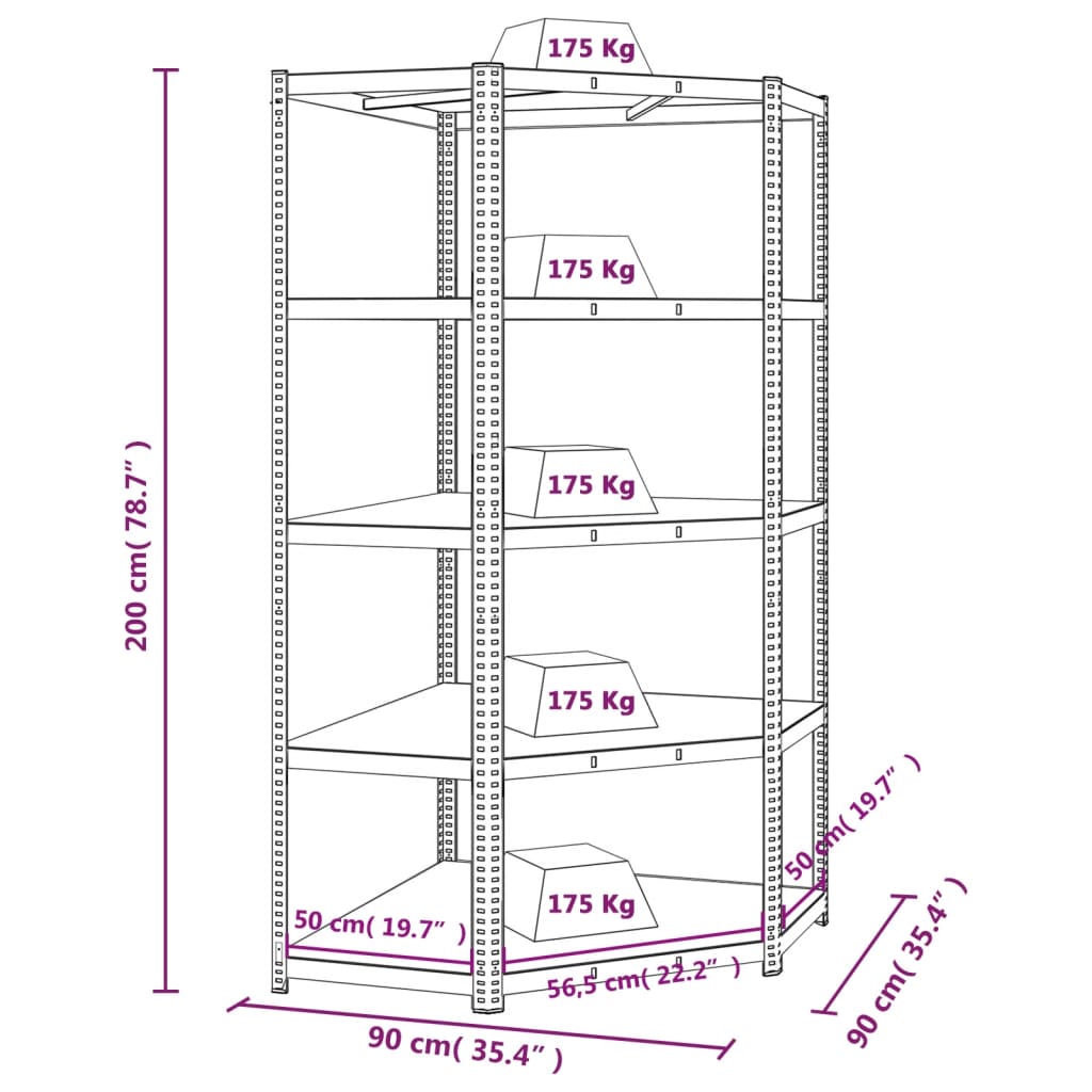 5-Layer Corner Shelf Blue Steel&Engineered Wood