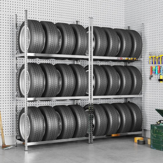 3-Layer Tire Racks 2 pcs Silver 110x40x200 cm Steel