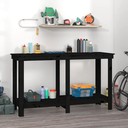 Work Bench Black 140x50x80 cm Solid Wood Pine