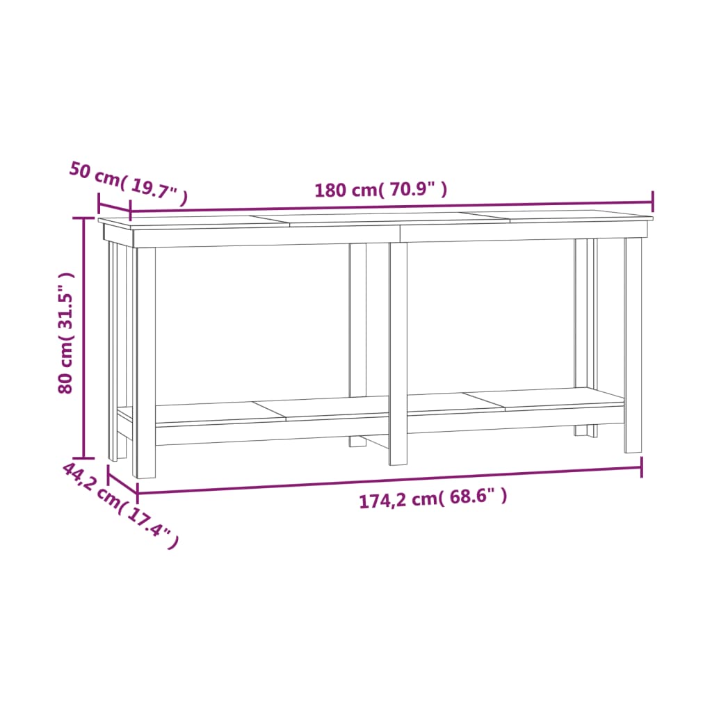 Work Bench White 180x50x80 cm Solid Wood Pine