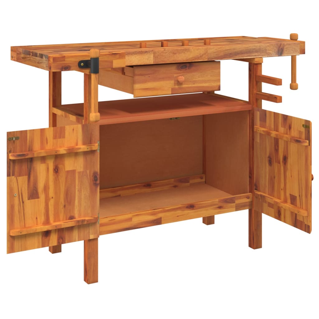 Workbench with Drawer and Vices 124x52x83 cm Solid Wood Acacia