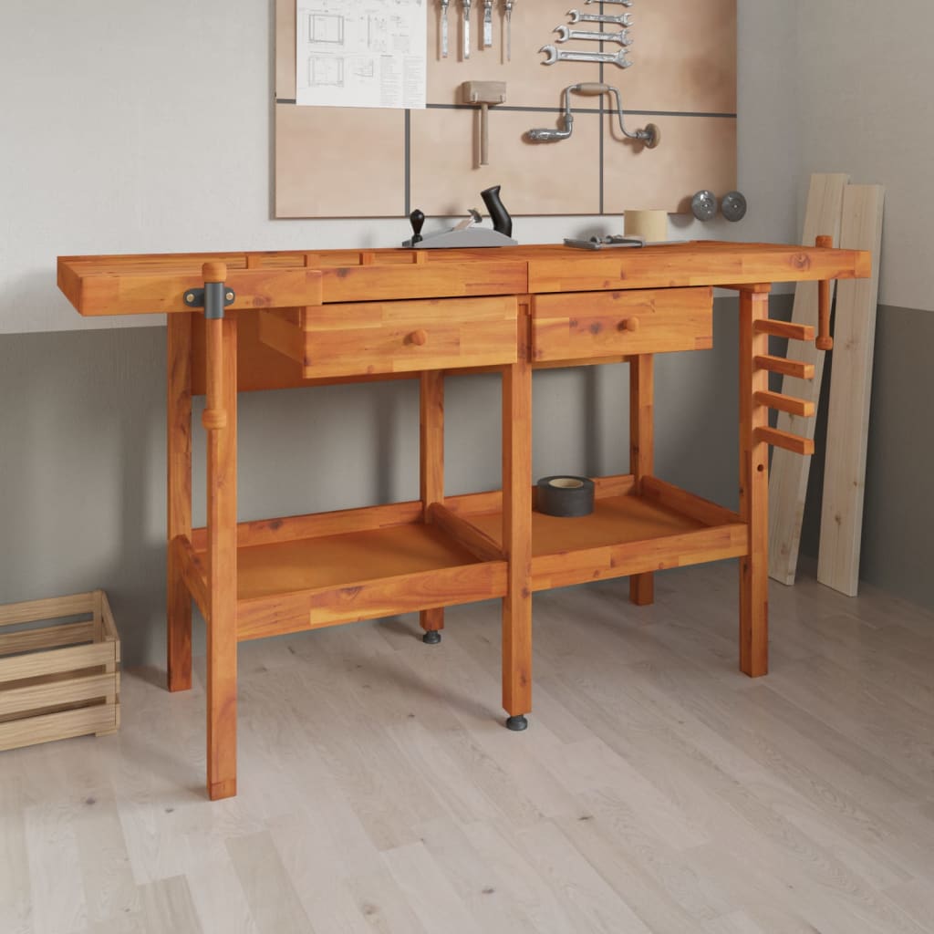 Workbench with Drawers and Vices 162x62x83 cm Solid Wood Acacia