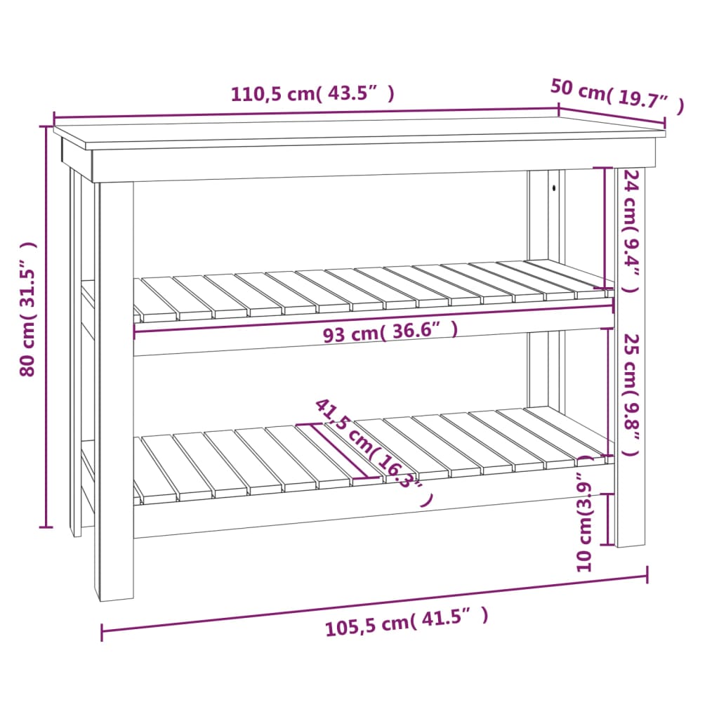 Work Bench Grey 110.5x50x80 cm Solid Wood Pine