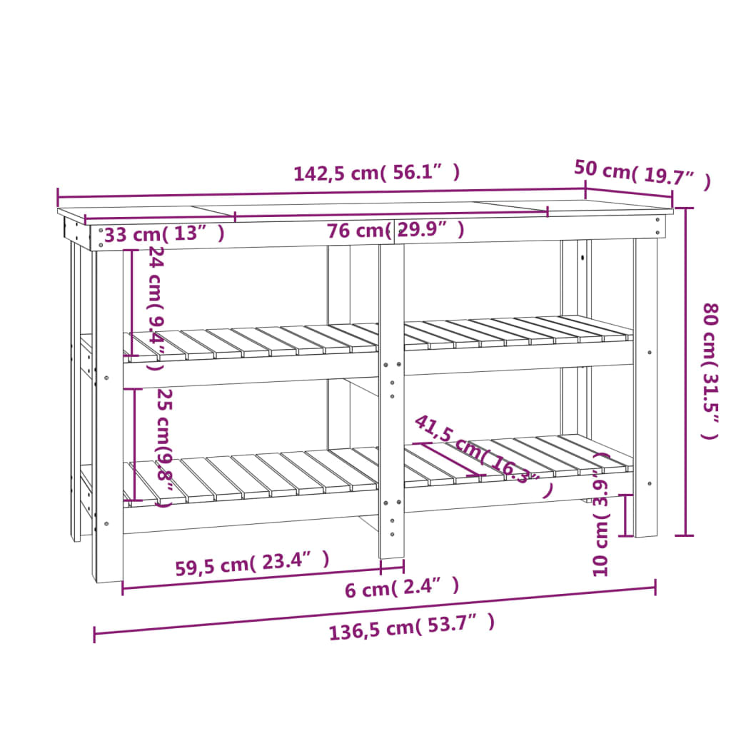 Work Bench 142.5x50x80 cm Solid Wood Pine