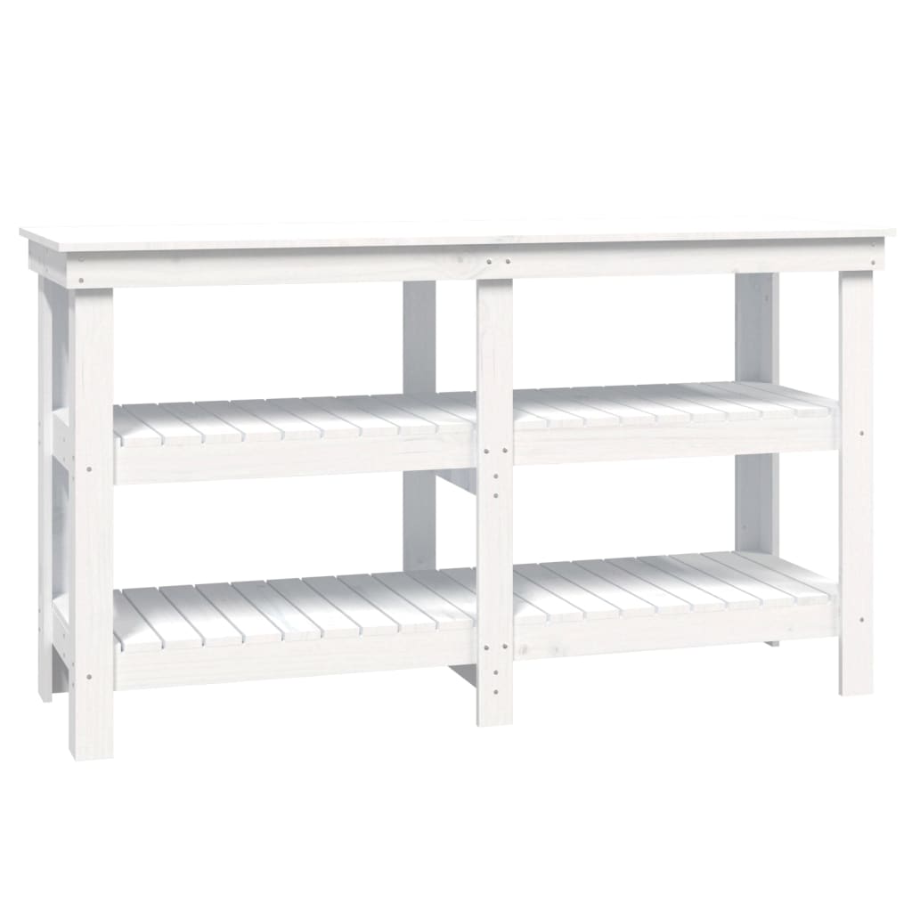 Work Bench White 142.5x50x80 cm Solid Wood Pine