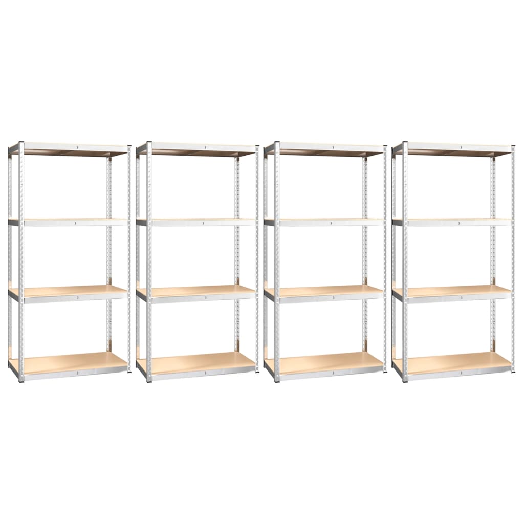 4-Layer Shelves 4 pcs Silver Steel&Engineered Wood