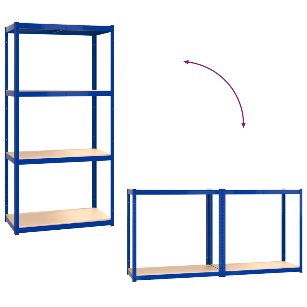 4-Layer Shelves 3 pcs Blue Steel&Engineered Wood