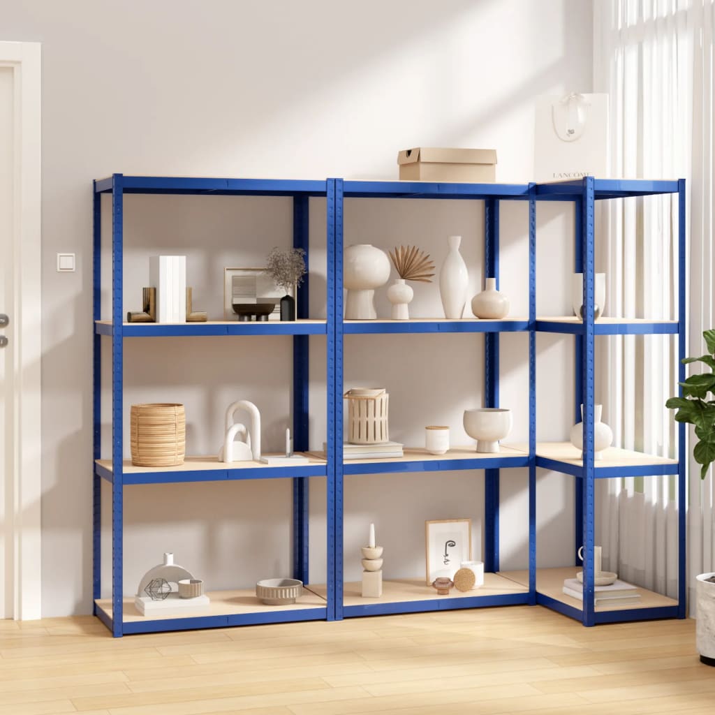 4-Layer Shelves 3 pcs Blue Steel&Engineered Wood