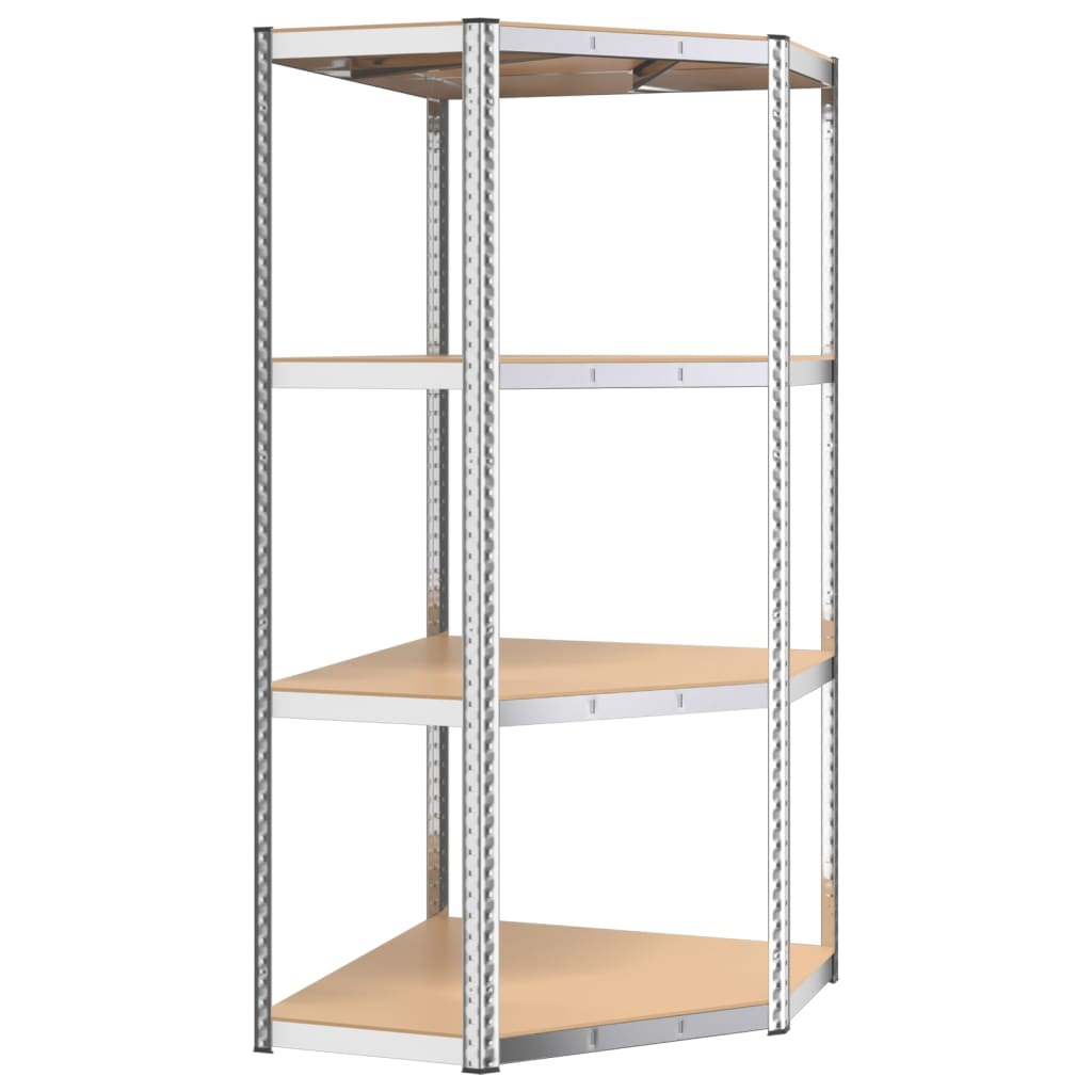 4-Layer Shelves 2 pcs Silver Steel&Engineered Wood