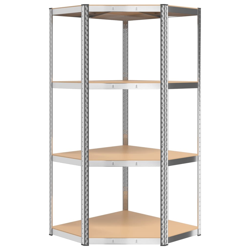 4-Layer Shelves 2 pcs Silver Steel&Engineered Wood