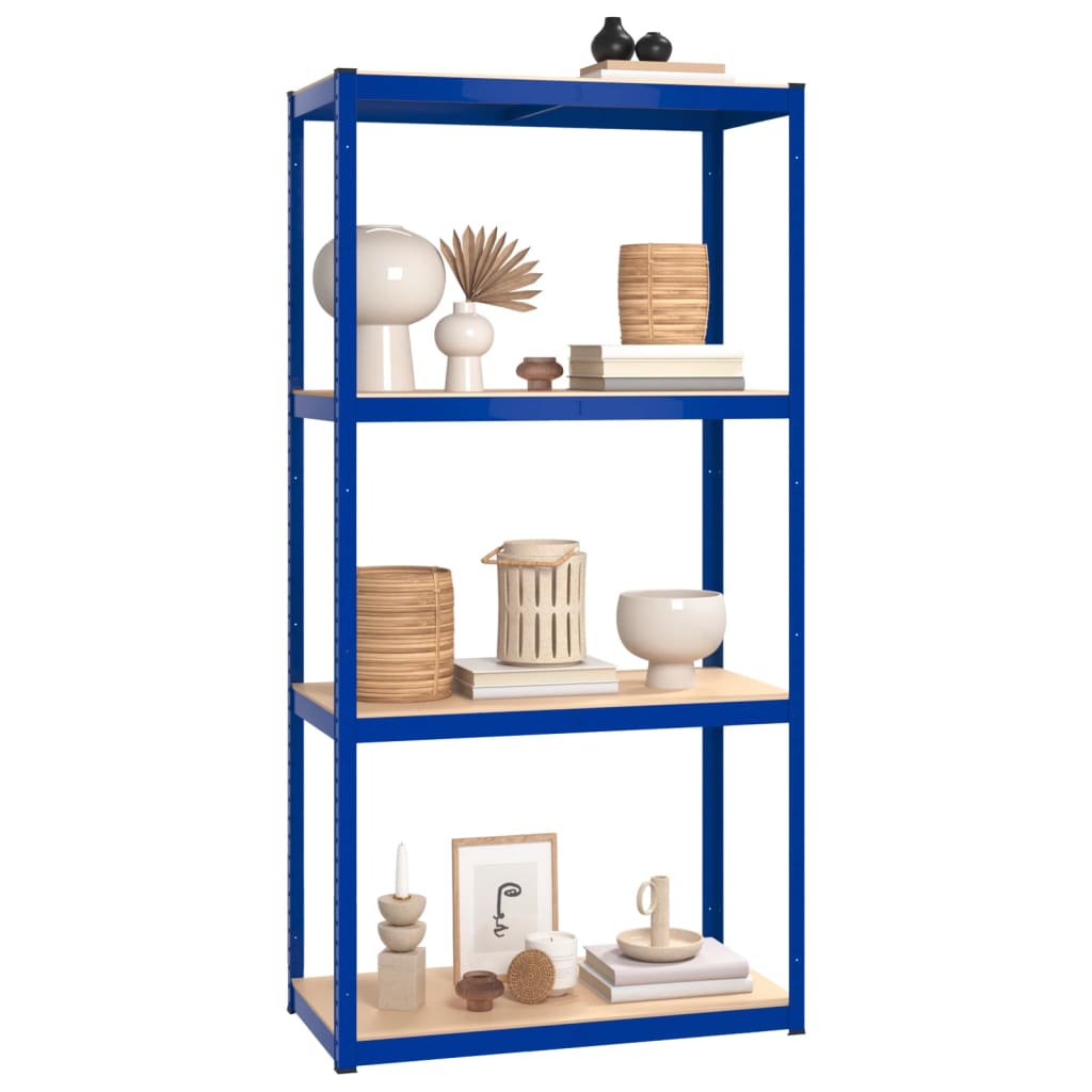 4-Layer Shelves 2 pcs Blue Steel&Engineered Wood