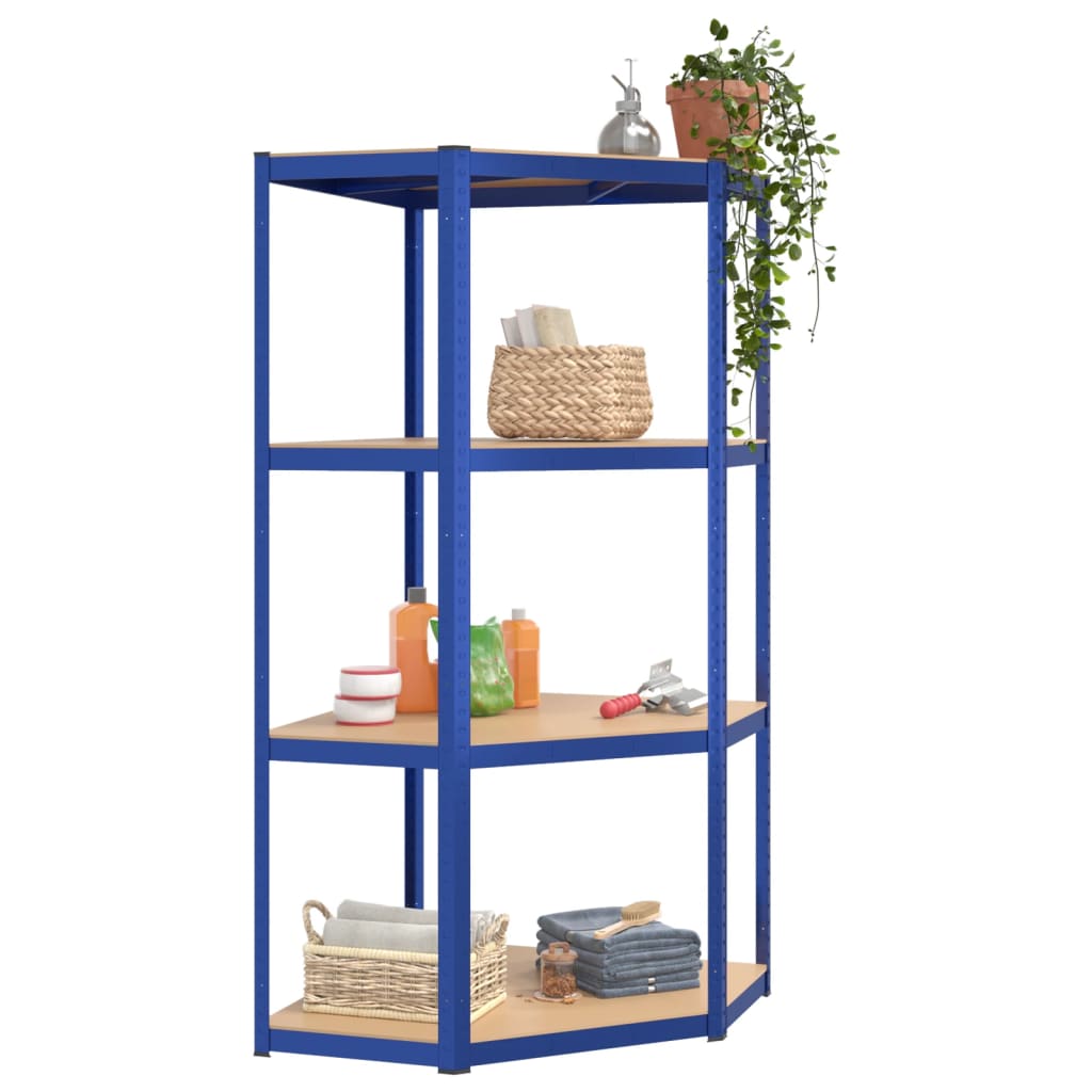 4-Layer Shelves 2 pcs Blue Steel&Engineered Wood