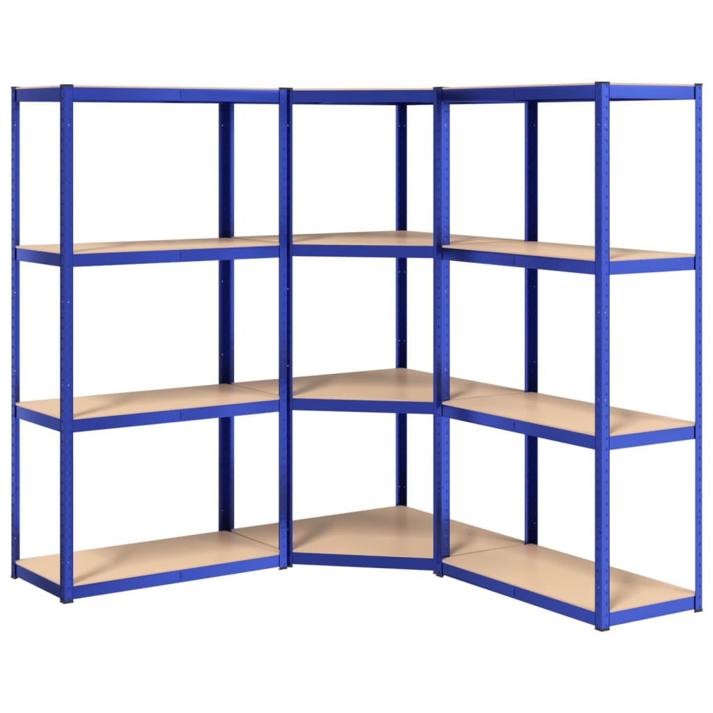 4-Layer Shelves 3 pcs Blue Steel&Engineered Wood