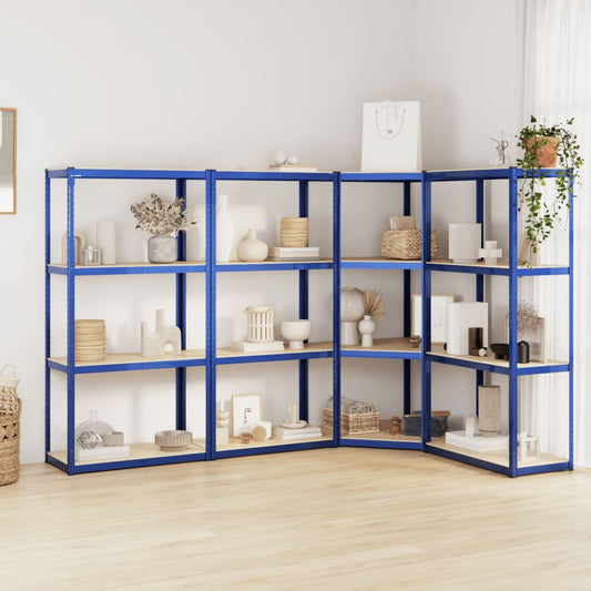 4-Layer Shelves 4 pcs Blue Steel&Engineered Wood