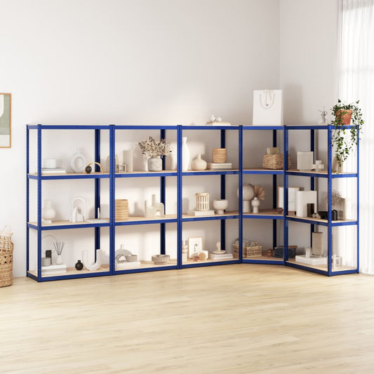 4-Layer Shelves 5 pcs Blue Steel&Engineered Wood