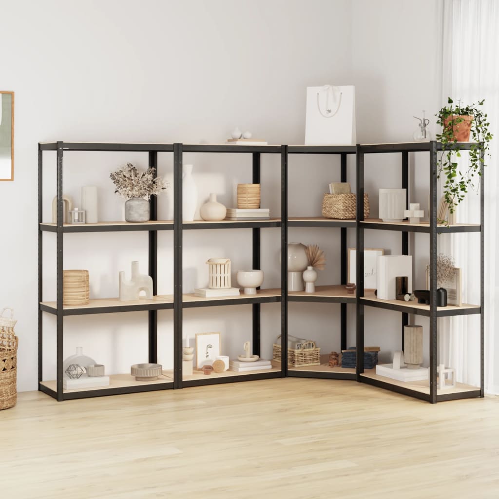 4-Layer Shelves 4 pcs Anthracite Steel&Engineered Wood