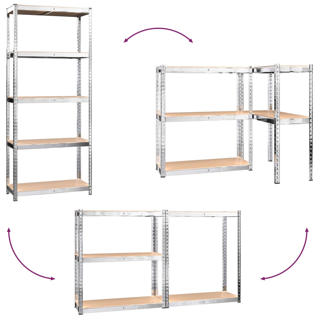 5-Layer Shelves 4 pcs Silver Steel&Engineered Wood